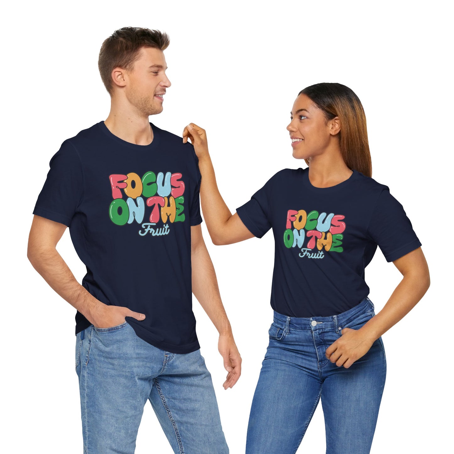 Focus on the Fruit - Colorful Bubble Letter T-Shirt | Fruit of the Spirit | Unisex Cotton Jersey Short Sleeve