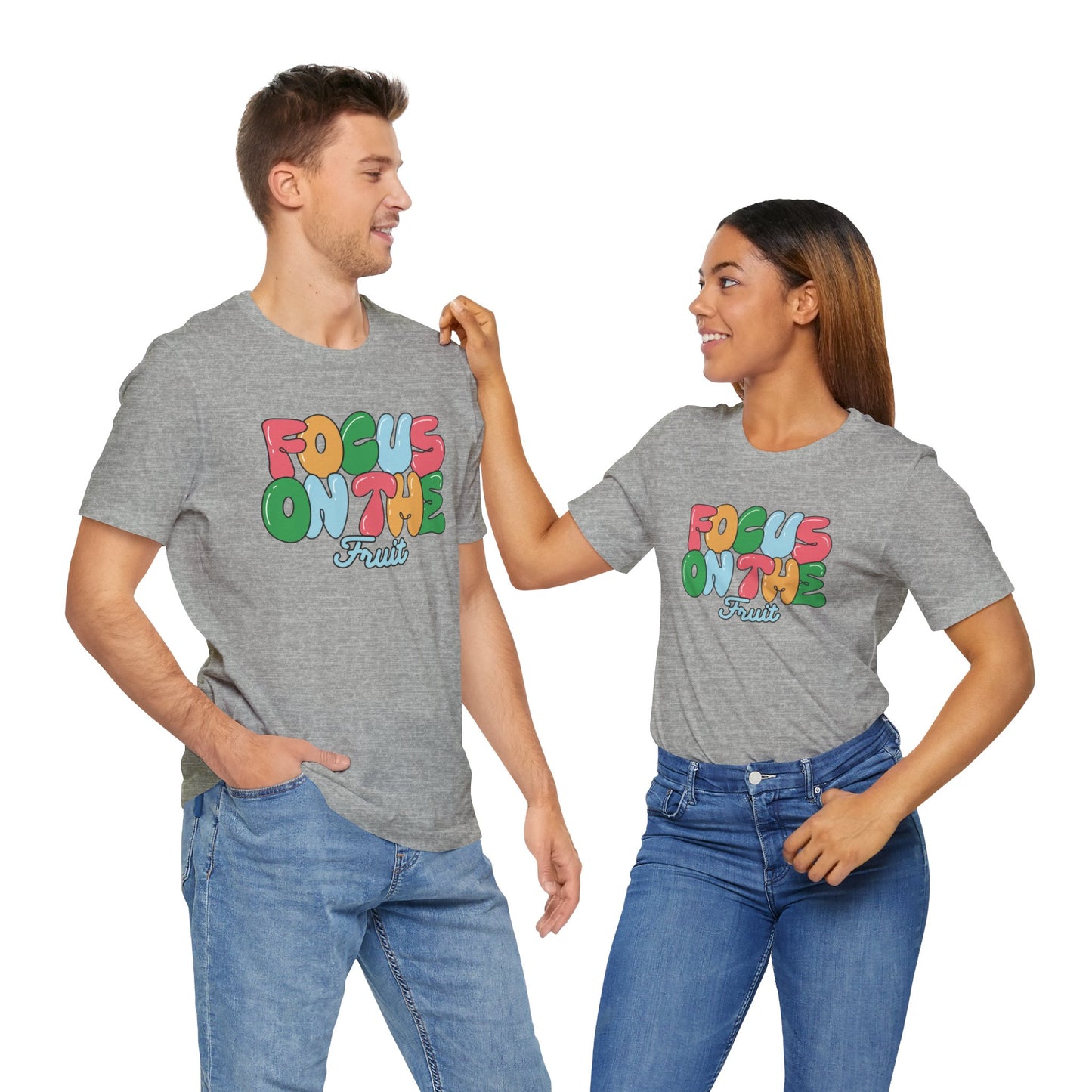 Focus on the Fruit - Colorful Bubble Letter T-Shirt | Fruit of the Spirit | Unisex Cotton Jersey Short Sleeve