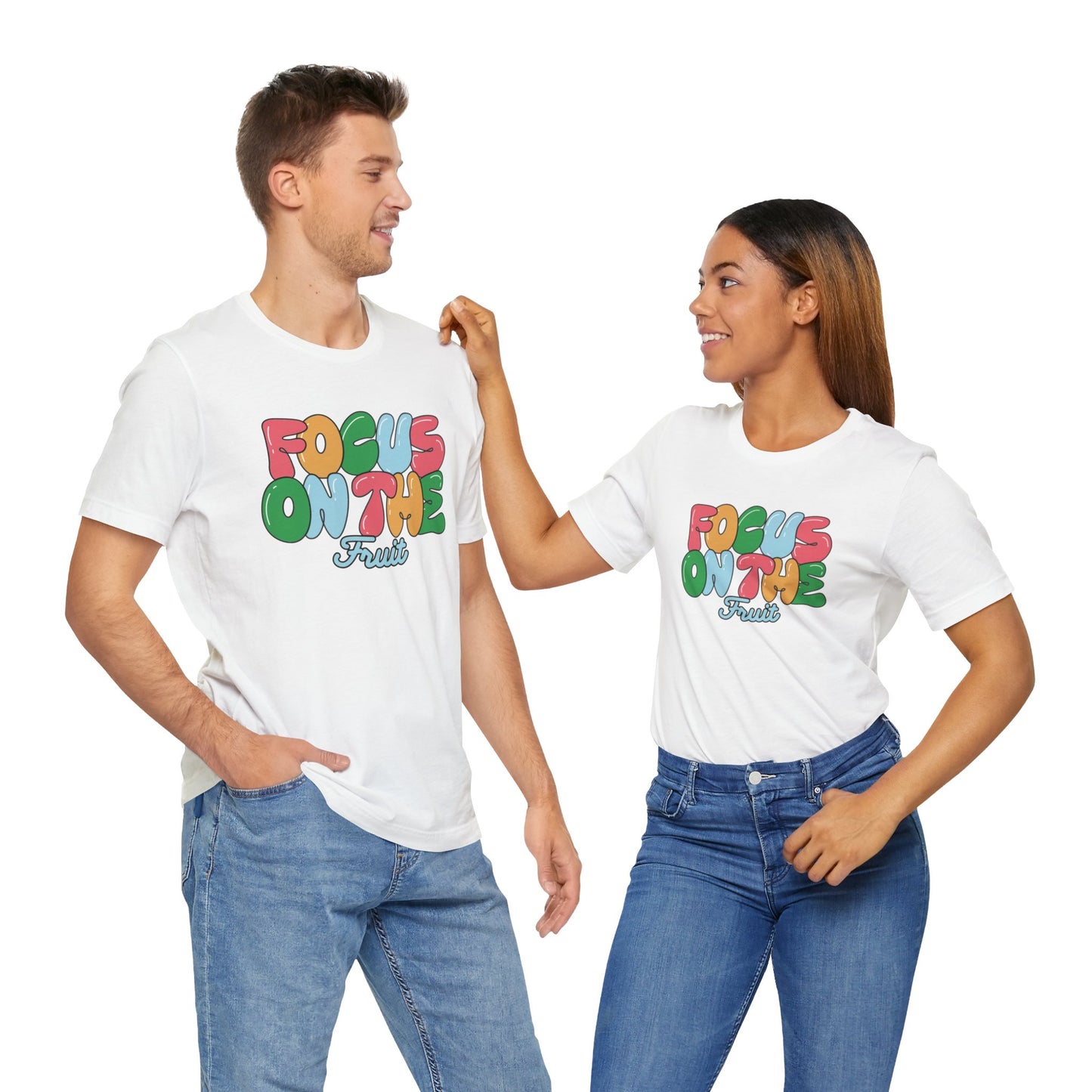 Focus on the Fruit - Colorful Bubble Letter T-Shirt | Fruit of the Spirit | Unisex Cotton Jersey Short Sleeve